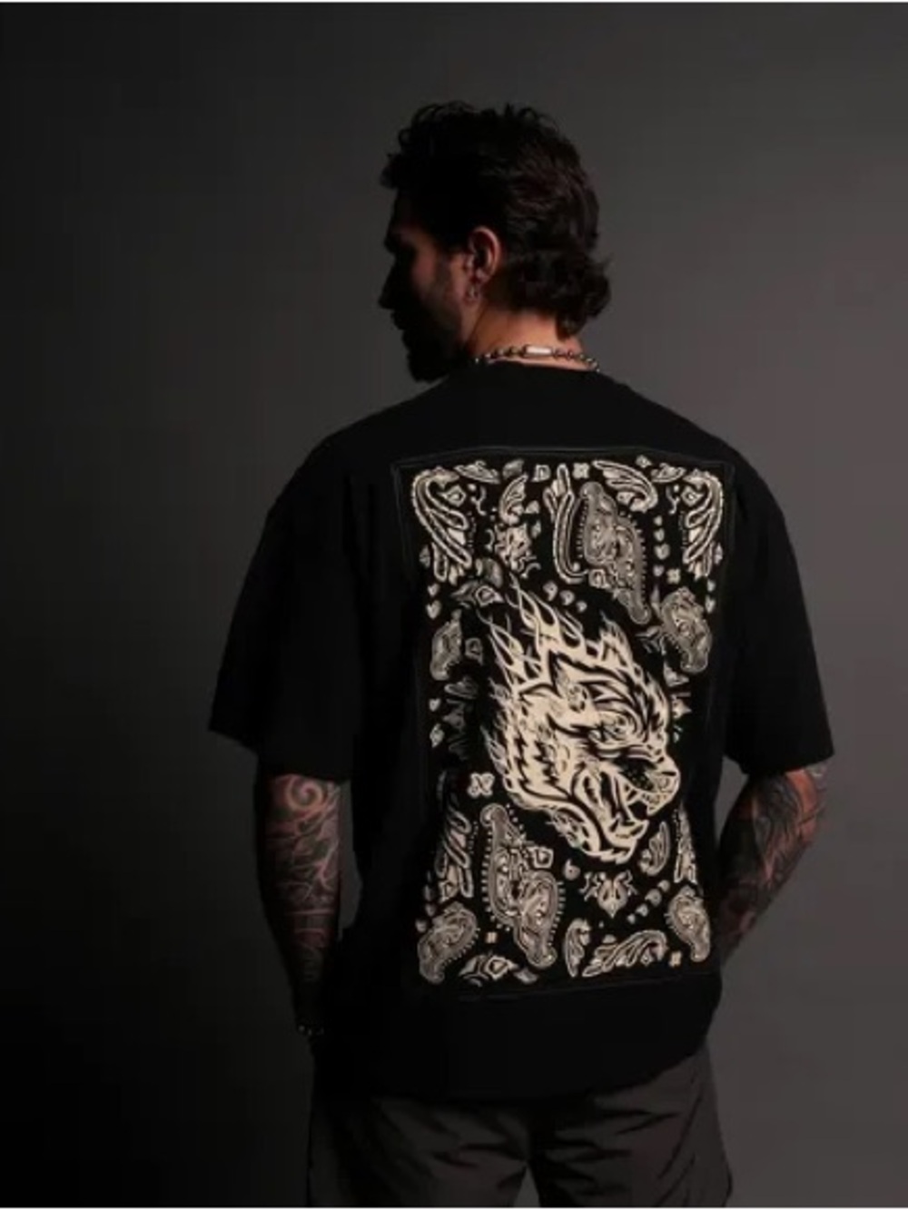 Darc Sport Black Tee with Cream Bandana Tiger Back Graphic